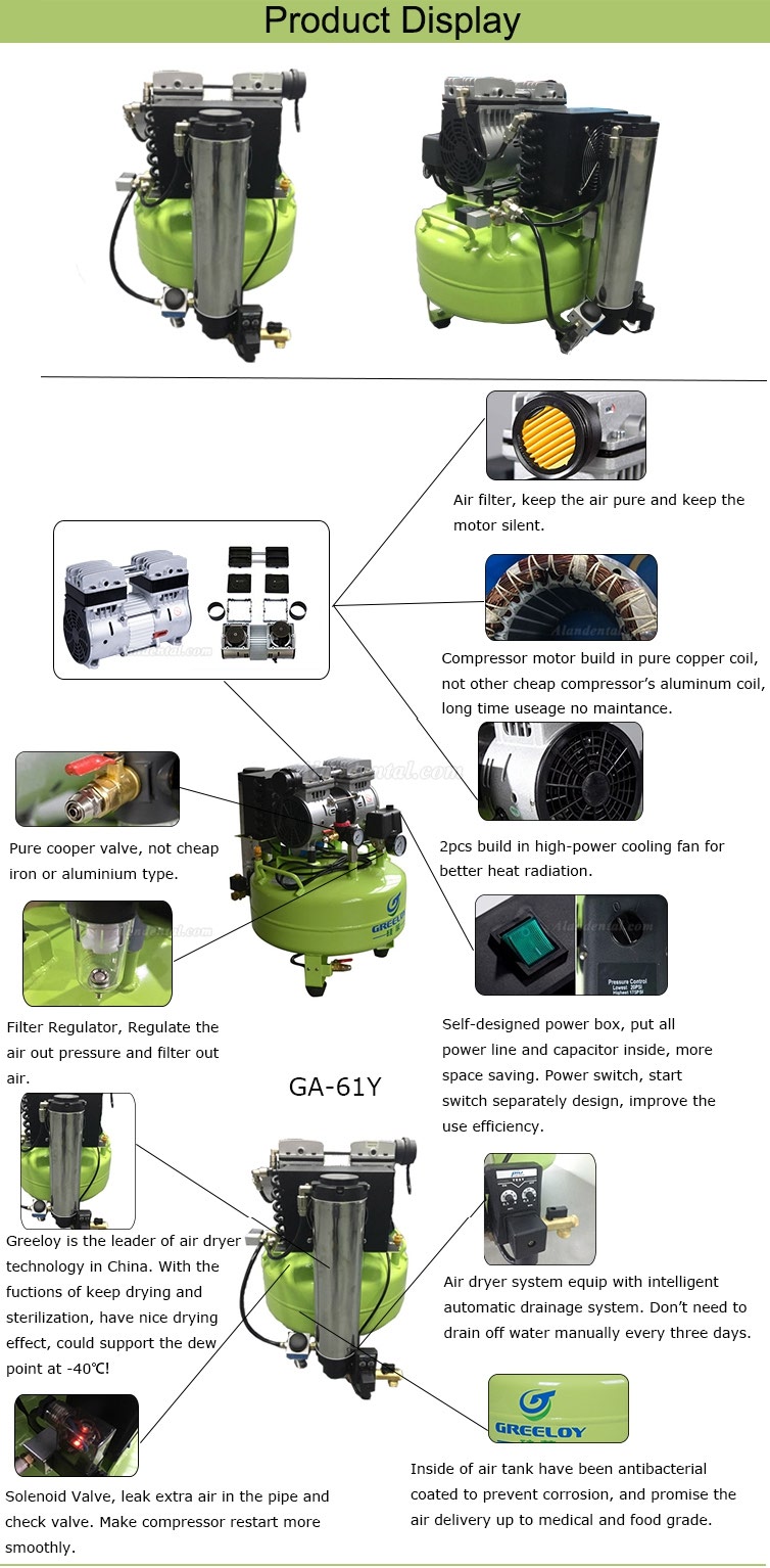 Greeloy® GA-61Y Oil Free Mini Air Compressor With Drier